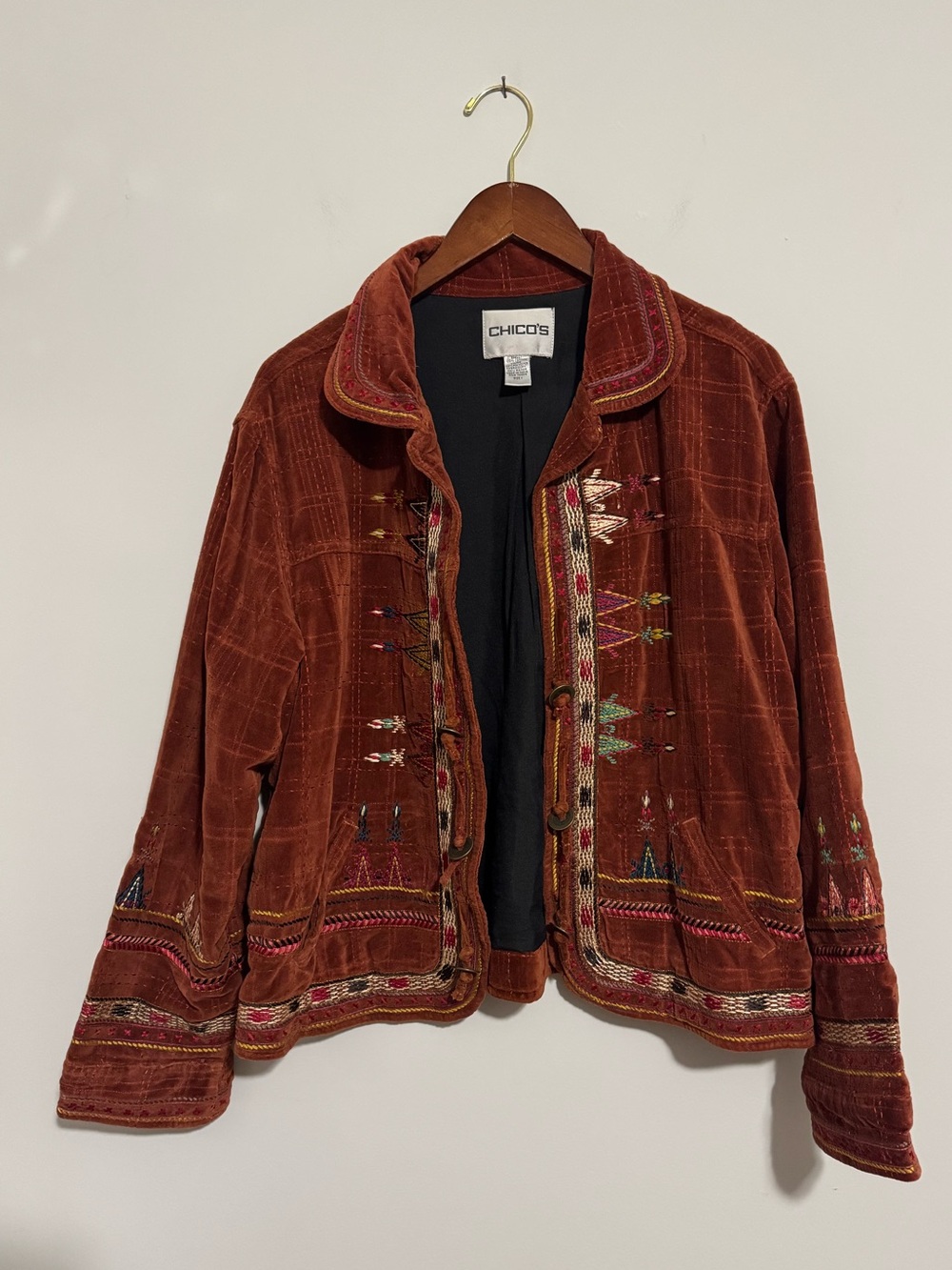 Chico's Rust Embroidered Velvet Blazer